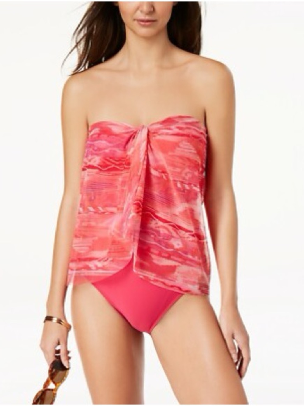 Ralph Lauren Coral-Pink Tie-Front Strapless One-Piece